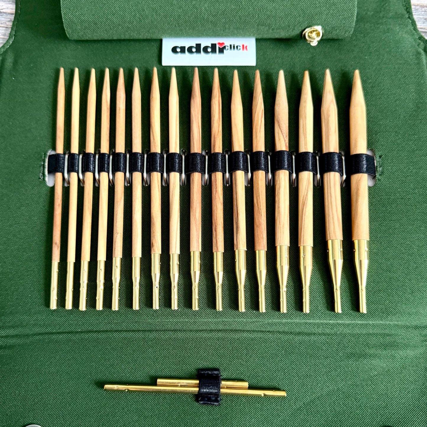 AddiNature Click Interchangeable Knitting Needle Set 3.5–8mm, Olive Wood Tips, addiClick System