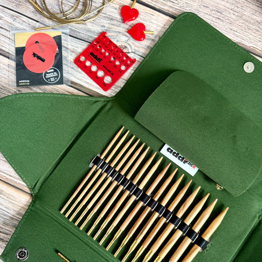 AddiNature Click Interchangeable Knitting Needle Set 3.5–8mm, Olive Wood Tips, addiClick System