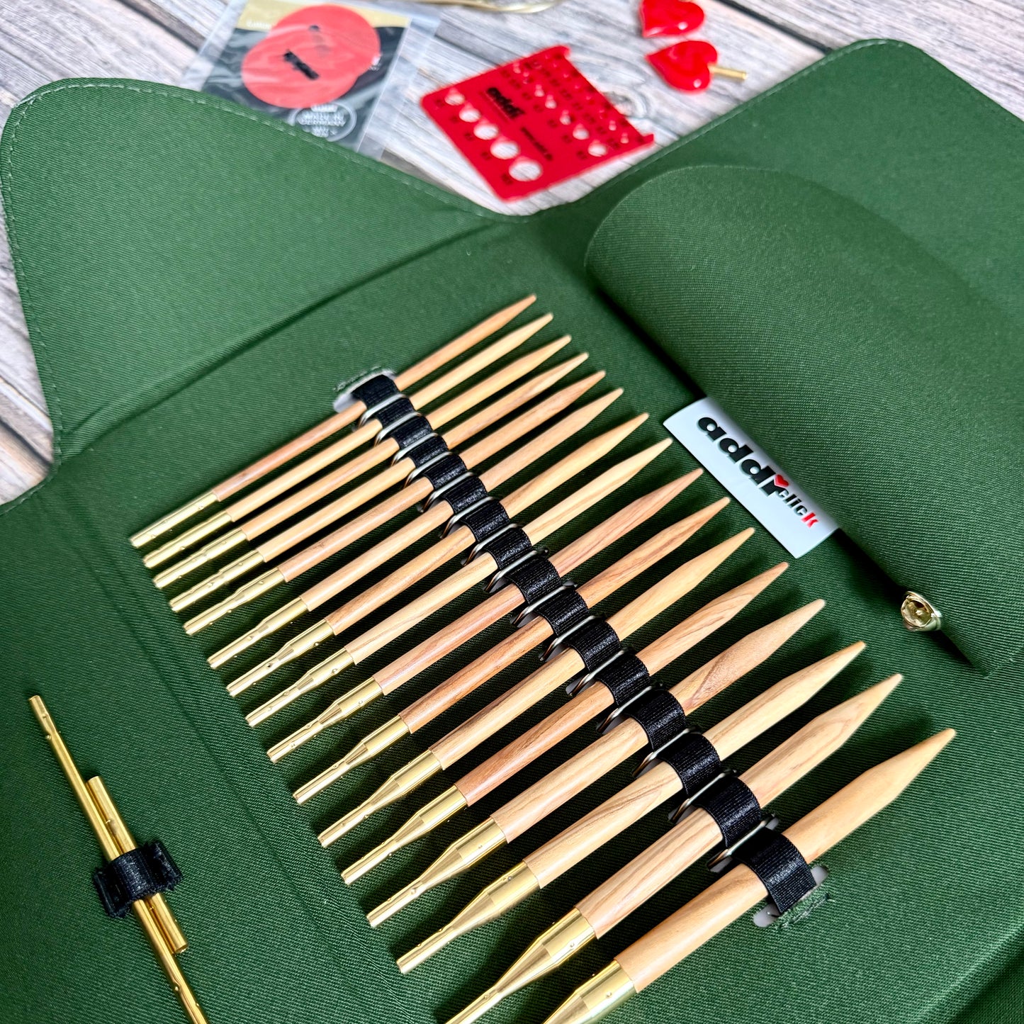 AddiNature Click Interchangeable Knitting Needle Set 3.5–8mm, Olive Wood Tips, addiClick System