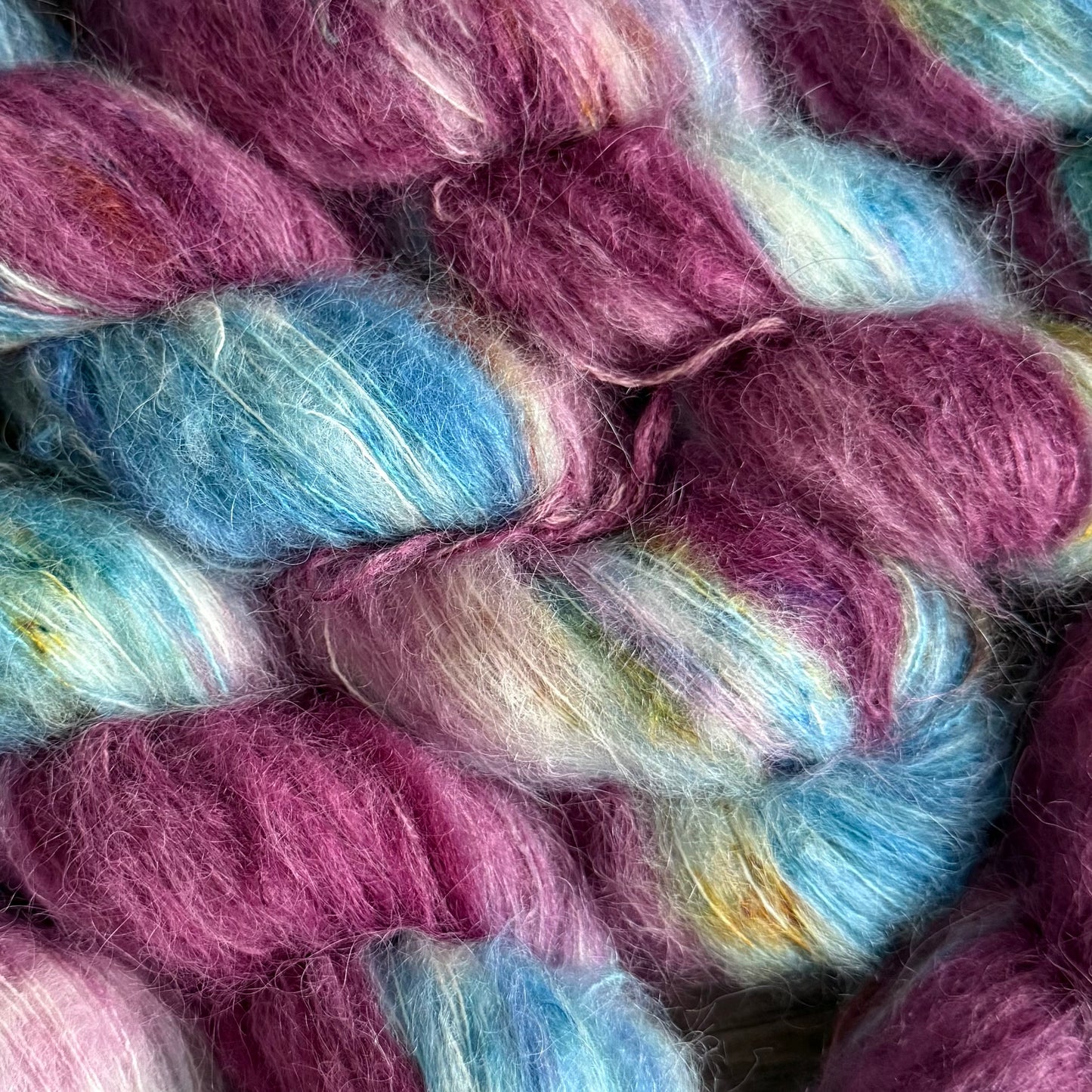 Hand Dyed Suri Fluffy Lace Yarn, Baby Suri Alpaca and Mulberry Silk 50g, Zakami