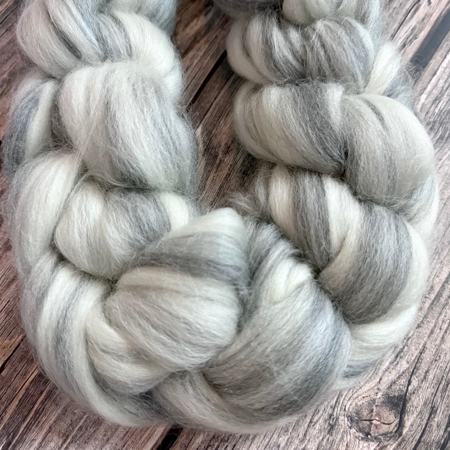 Humbug Merino Wool Top, 100g Grey and White Braid