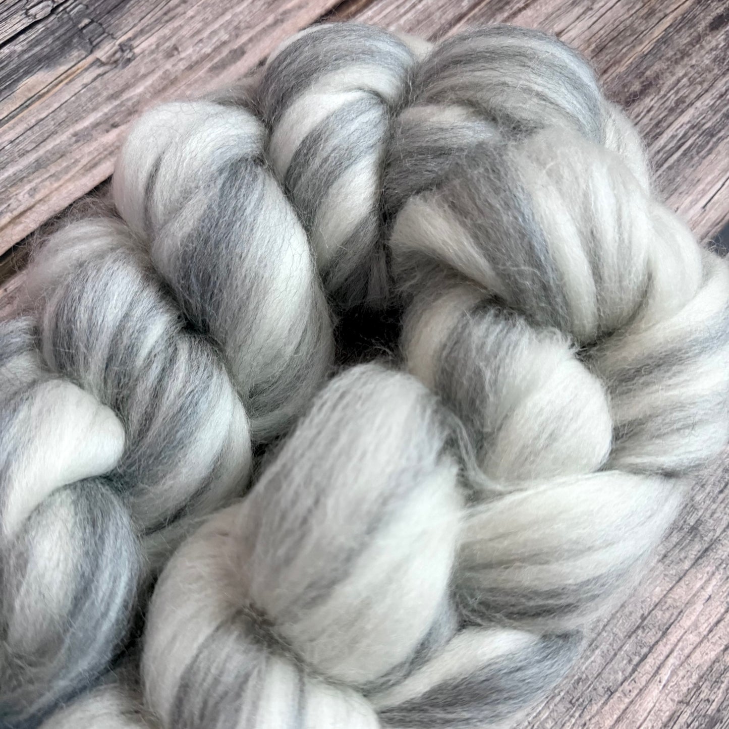 Humbug Merino Wool Top, 100g Grey and White Braid
