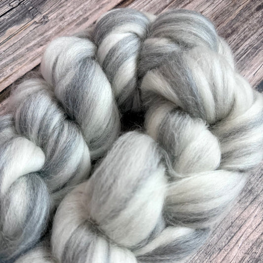 Humbug Merino Wool Top, 100g Grey and White Braid
