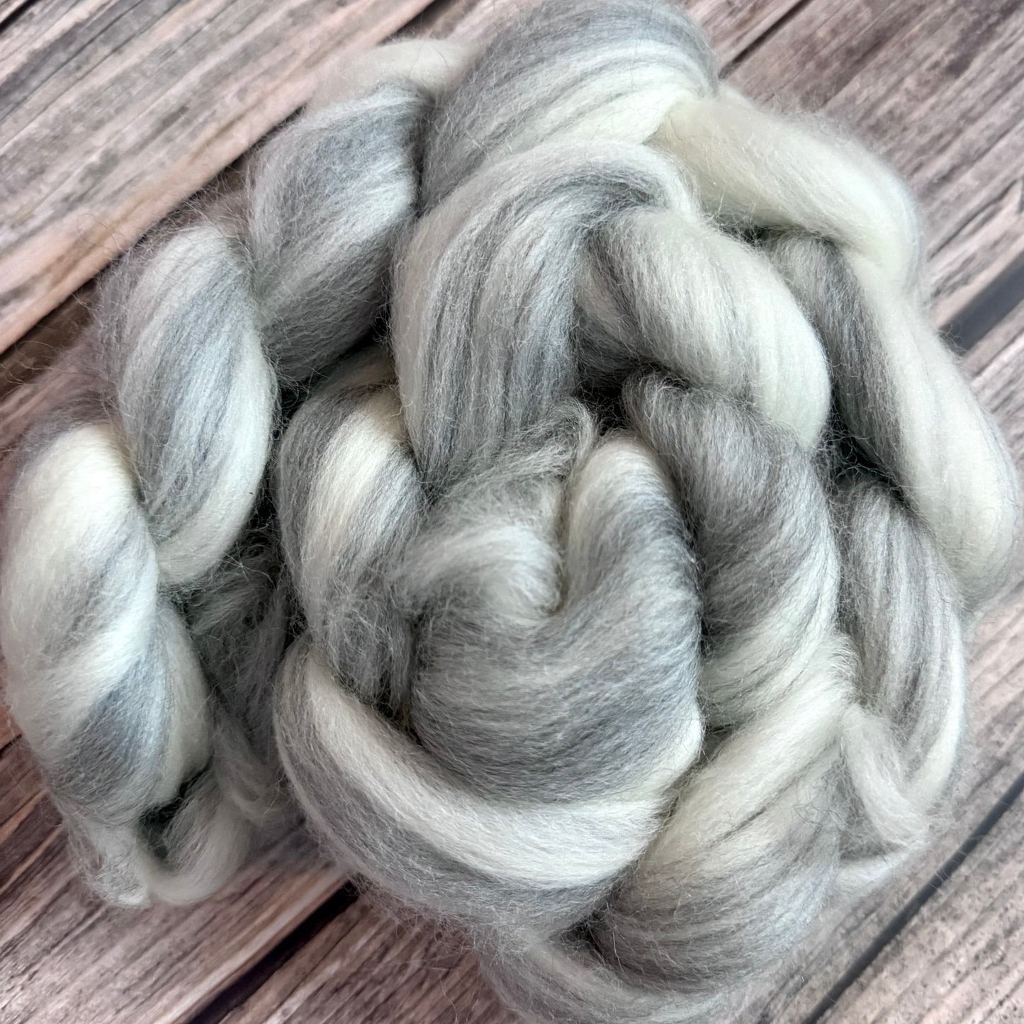 Humbug Merino Wool Top, 100g Grey and White Braid