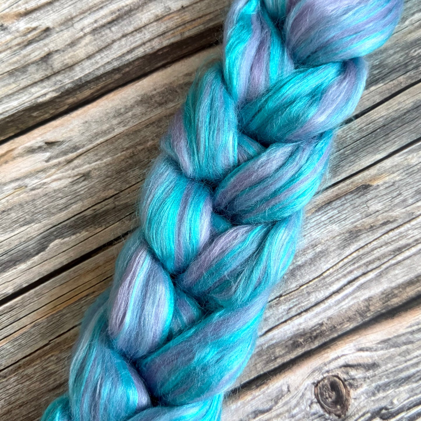 Merino and Bamboo Fibre Top, "Aurora" Purple and Blue Blend, 100g