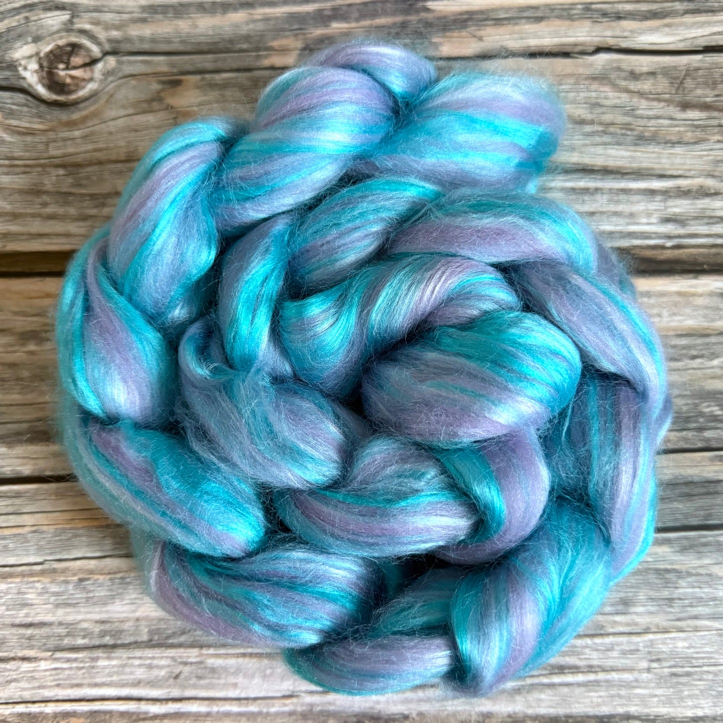 Merino and Bamboo Fibre Top, "Aurora" Purple and Blue Blend, 100g