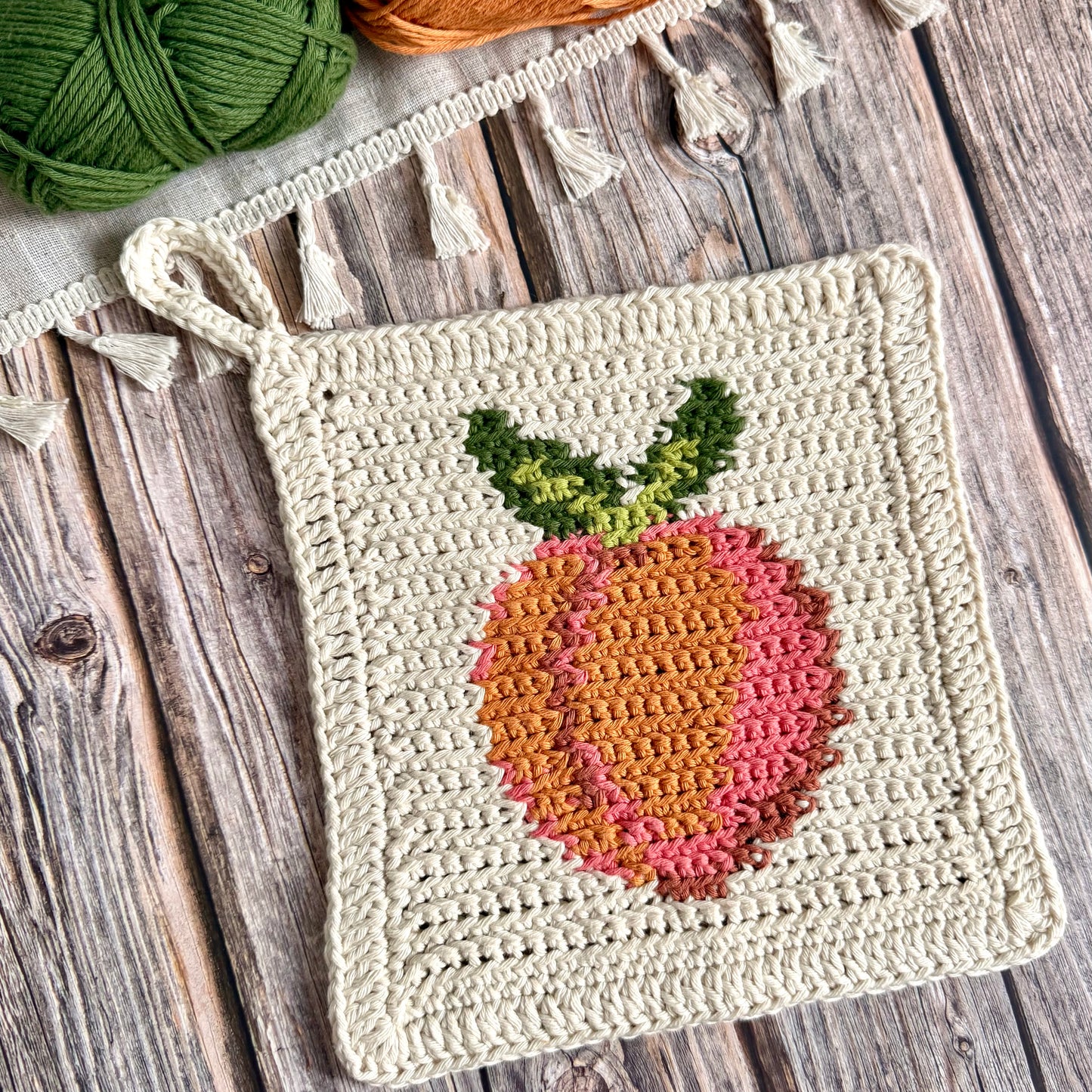 Peachy Clean Summer Dishcloth or Washcloth Tapestry Crochet Pattern (Whole Peach Design)