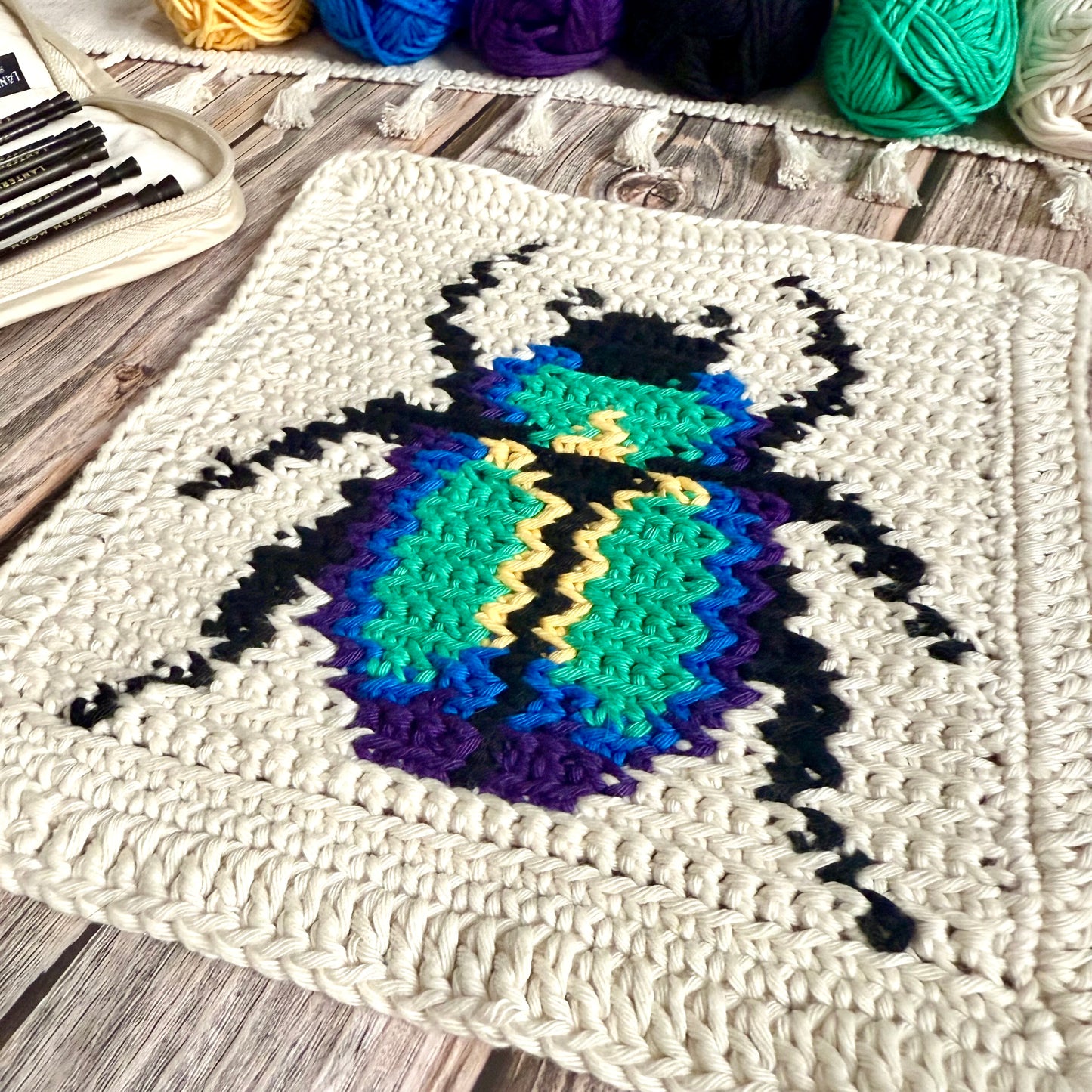 Scarab Beetle Tapestry Crochet Pattern: Dishcloth or Washcloth Pattern