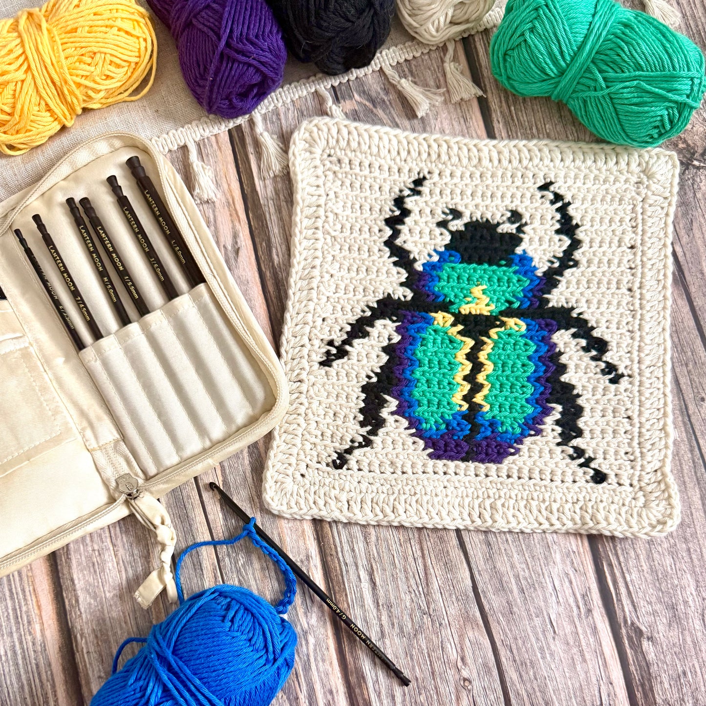 Scarab Beetle Tapestry Crochet Pattern: Dishcloth or Washcloth Pattern