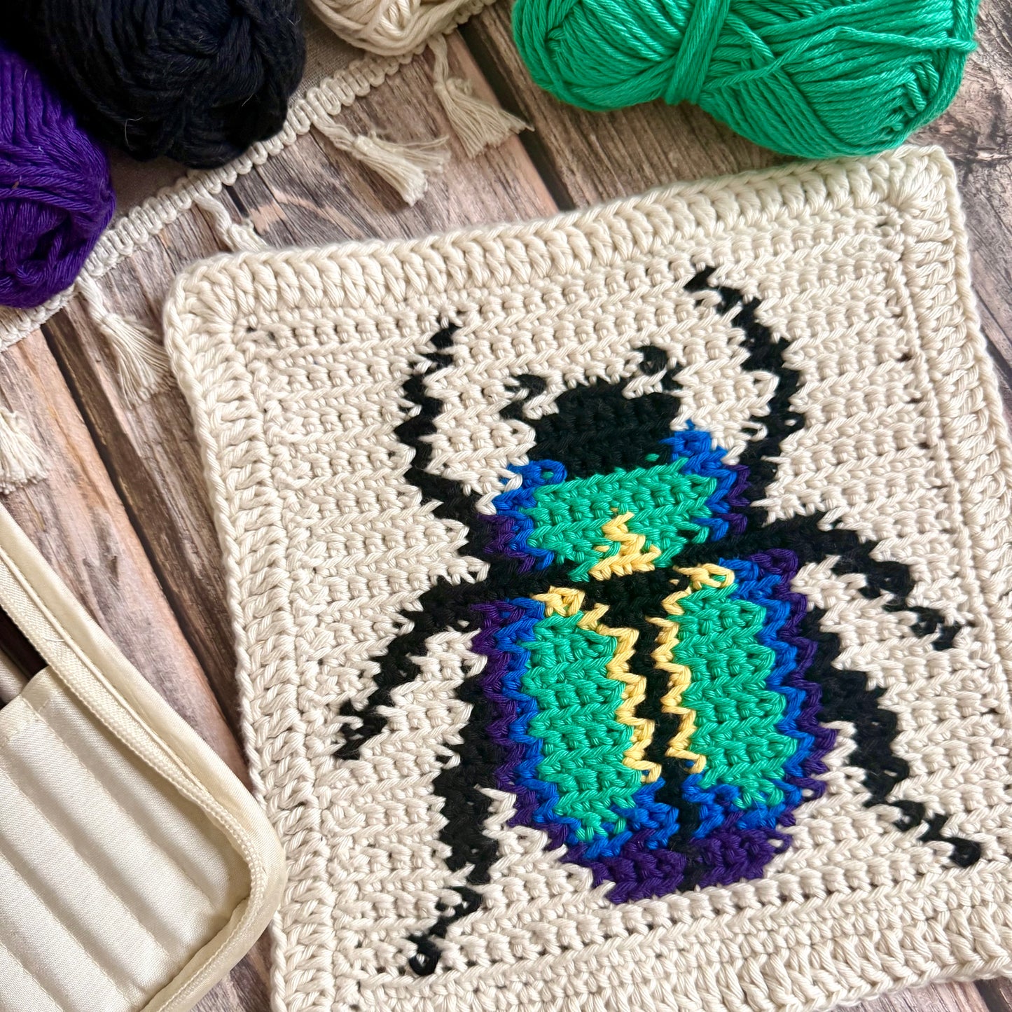 Scarab Beetle Tapestry Crochet Pattern: Dishcloth or Washcloth Pattern
