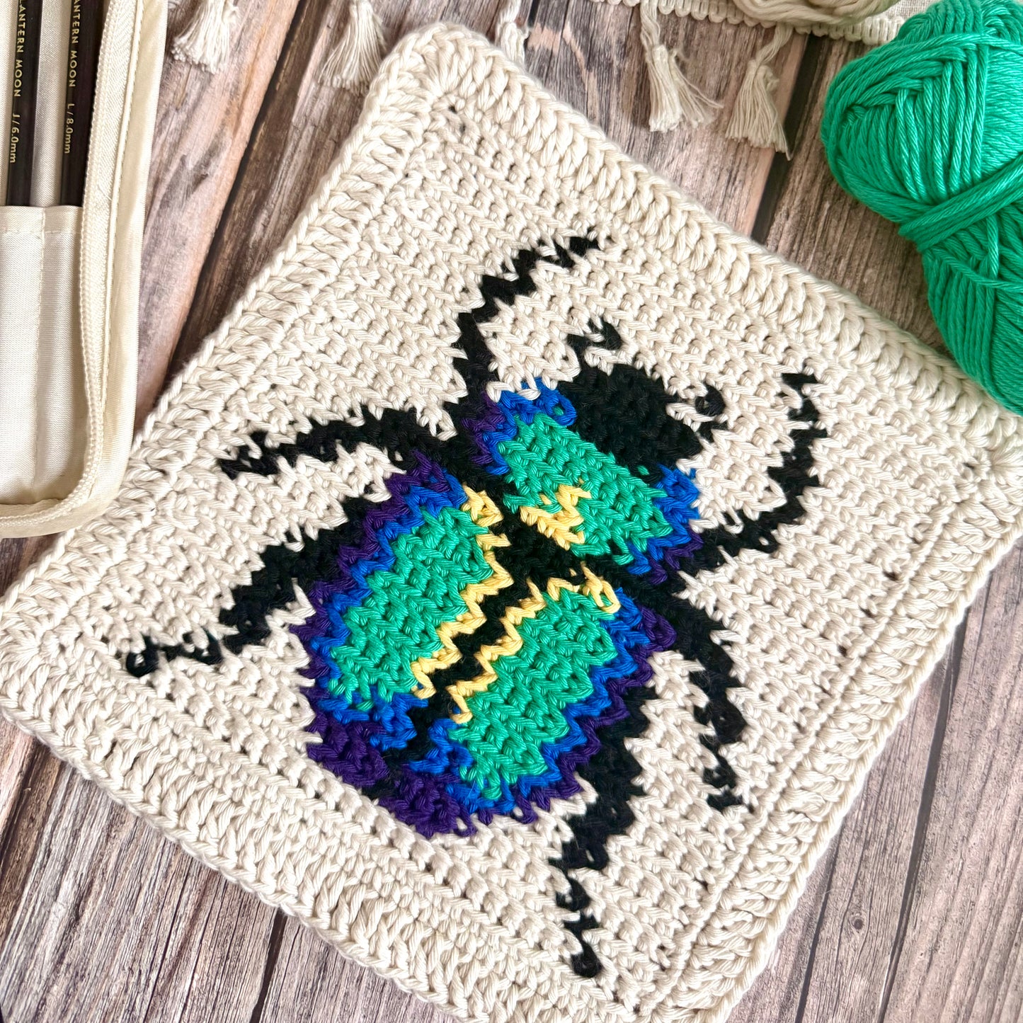 Scarab Beetle Tapestry Crochet Pattern: Dishcloth or Washcloth Pattern