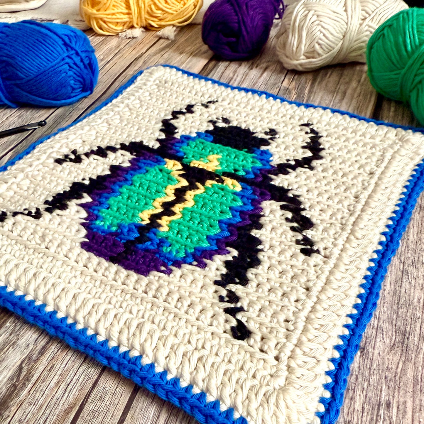 Scarab Beetle Tapestry Crochet Pattern: Potholder or Trivet Pattern