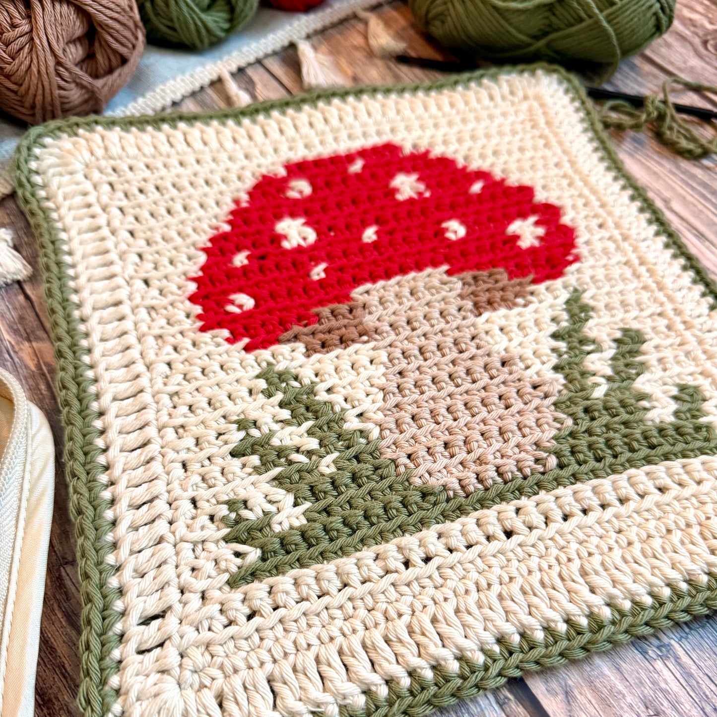 Toadstool Tapestry Crochet Pattern: Potholder or Trivet Pattern