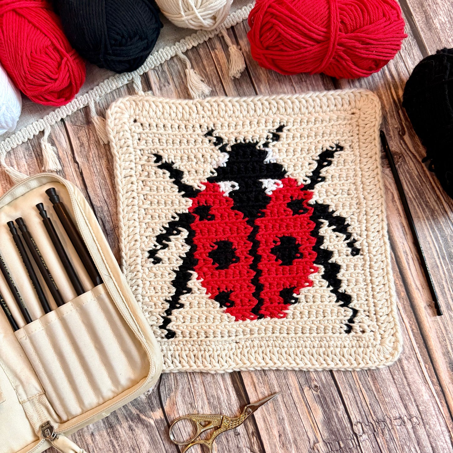 Ladybird Tapestry Crochet Pattern: Dishcloth or Washcloth Ladybug Pattern