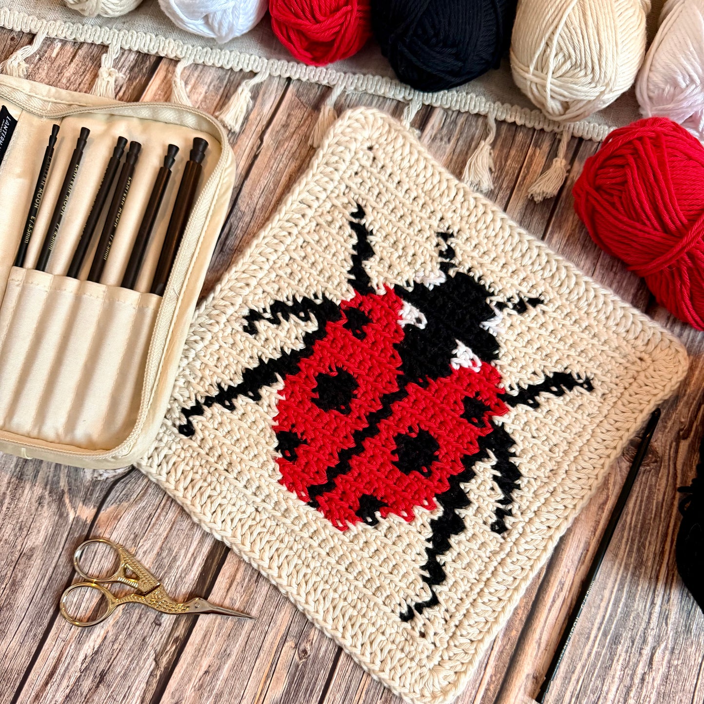 Ladybird Tapestry Crochet Pattern: Dishcloth or Washcloth Ladybug Pattern