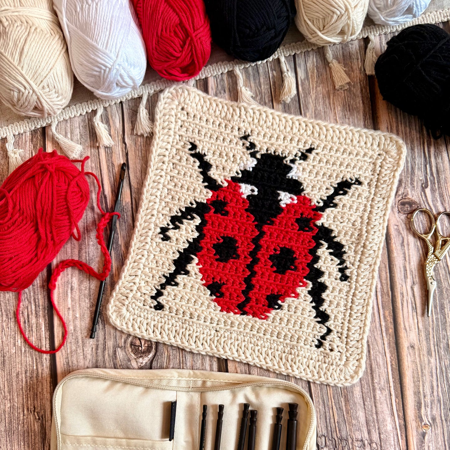 Ladybird Tapestry Crochet Pattern: Dishcloth or Washcloth Ladybug Pattern