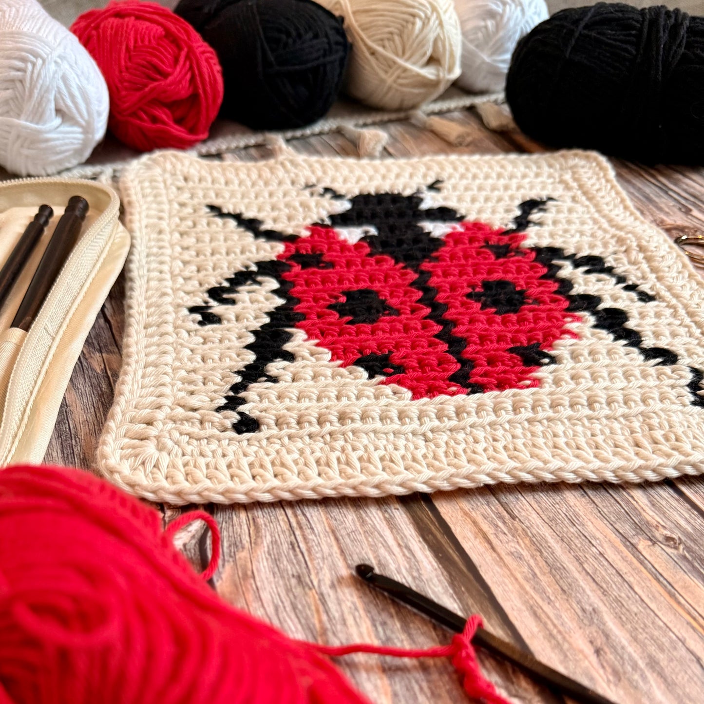 Ladybird Tapestry Crochet Pattern: Dishcloth or Washcloth Ladybug Pattern