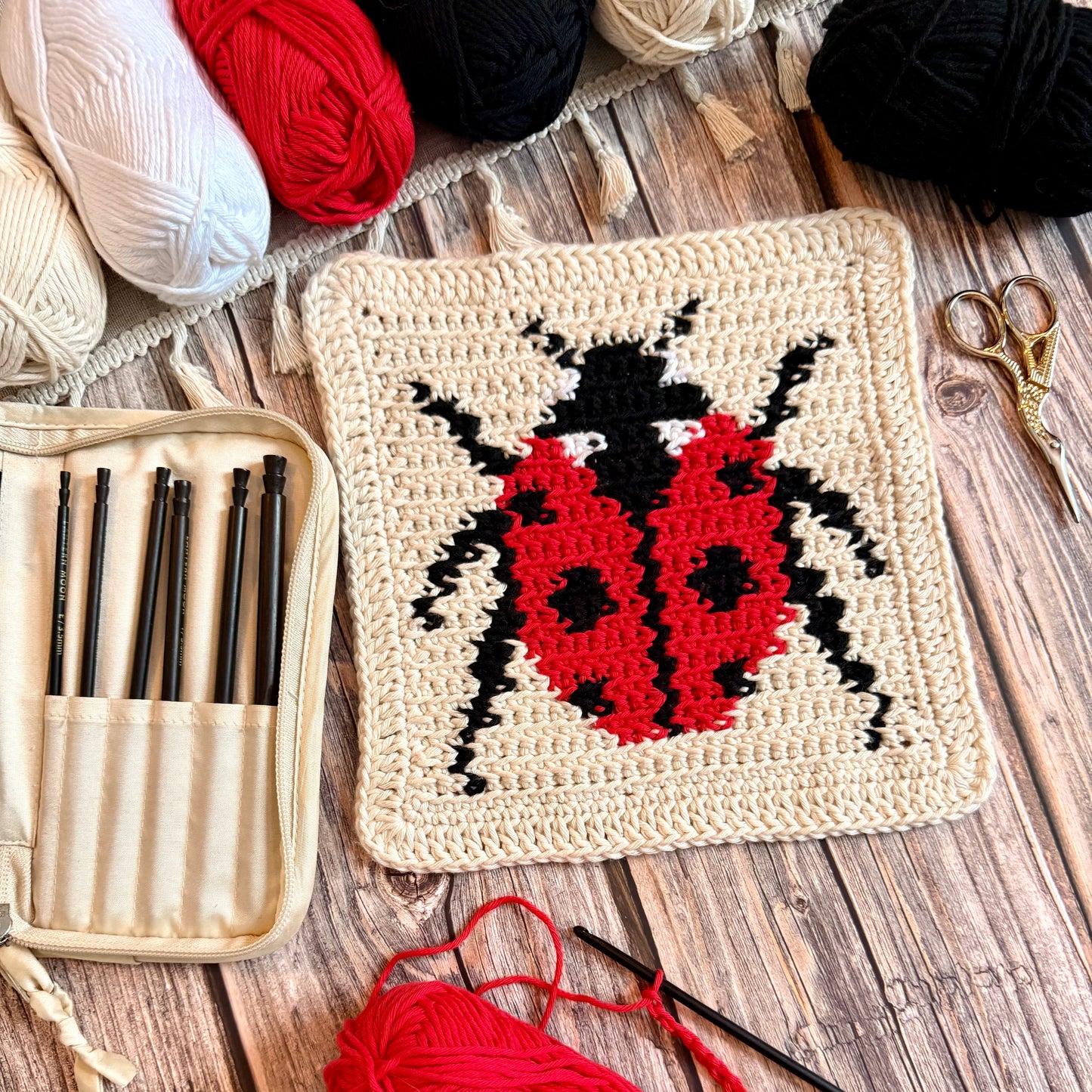 Ladybird Tapestry Crochet Pattern: Dishcloth or Washcloth Ladybug Pattern