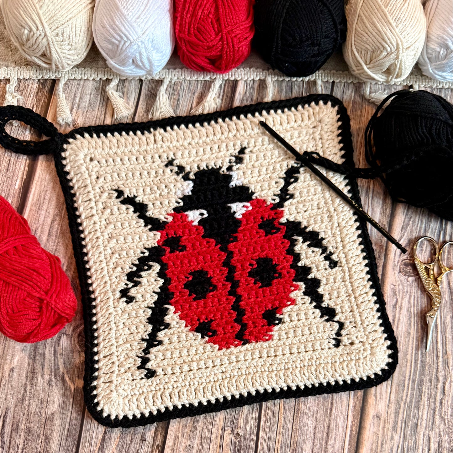 Ladybird Tapestry Crochet Pattern: Potholder or Trivet Ladybug Pattern