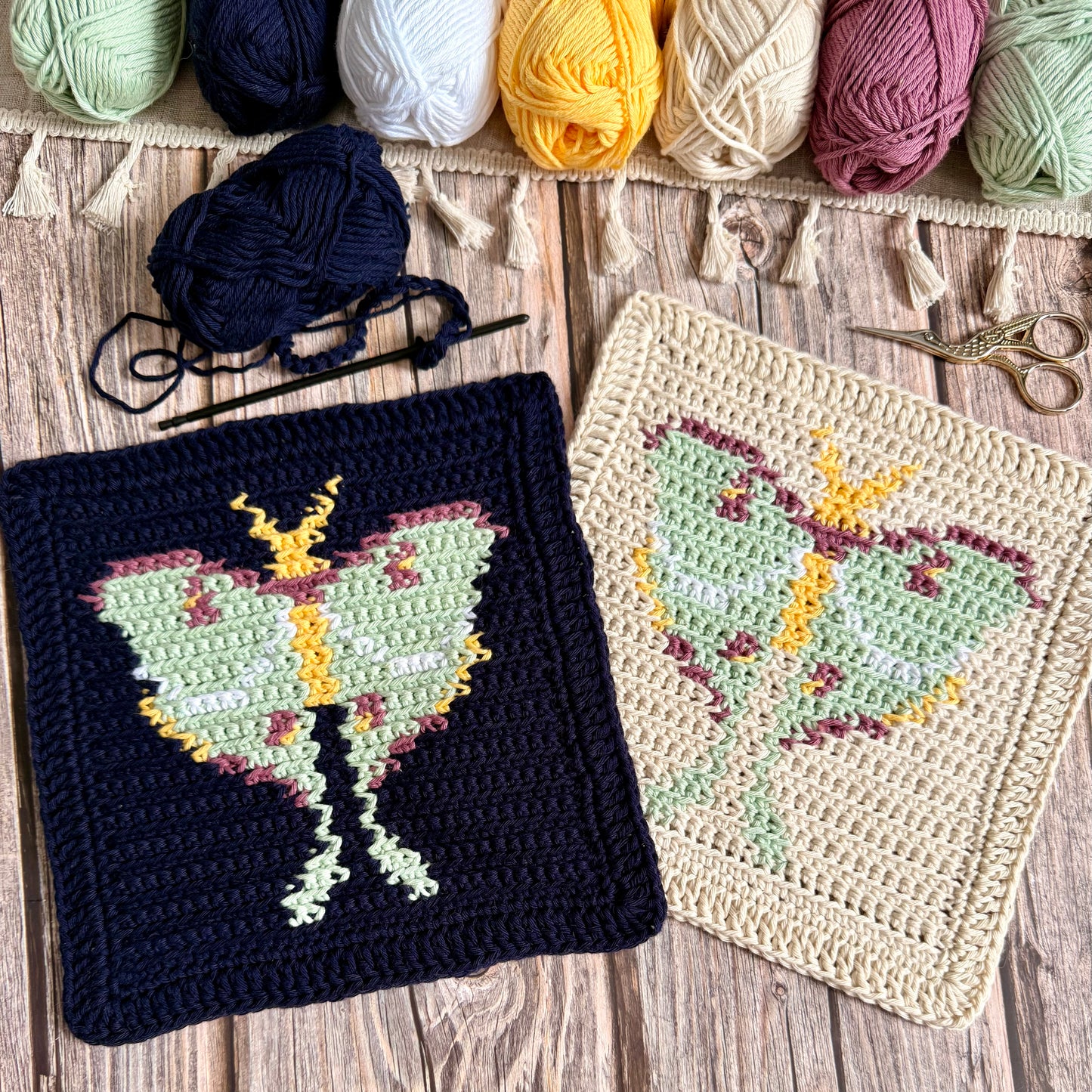 Luna Moth Tapestry Crochet Pattern: Dishcloth or Washcloth Pattern