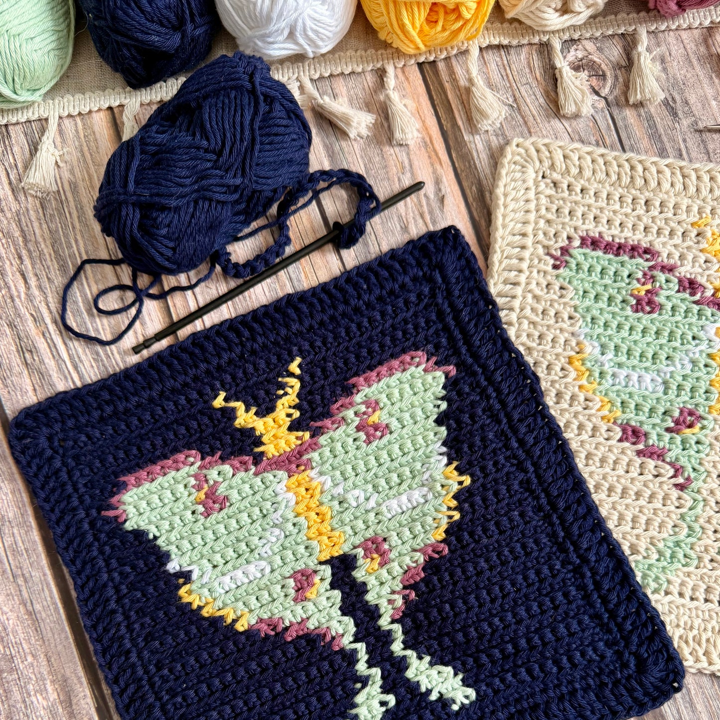 Luna Moth Tapestry Crochet Pattern: Dishcloth or Washcloth Pattern