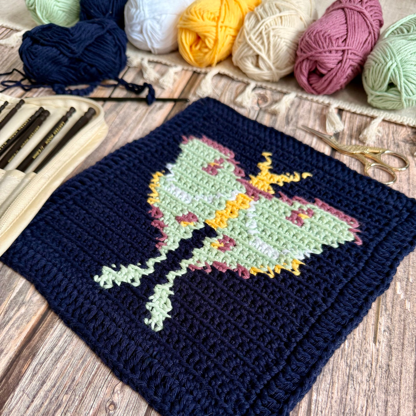 Luna Moth Tapestry Crochet Pattern: Dishcloth or Washcloth Pattern