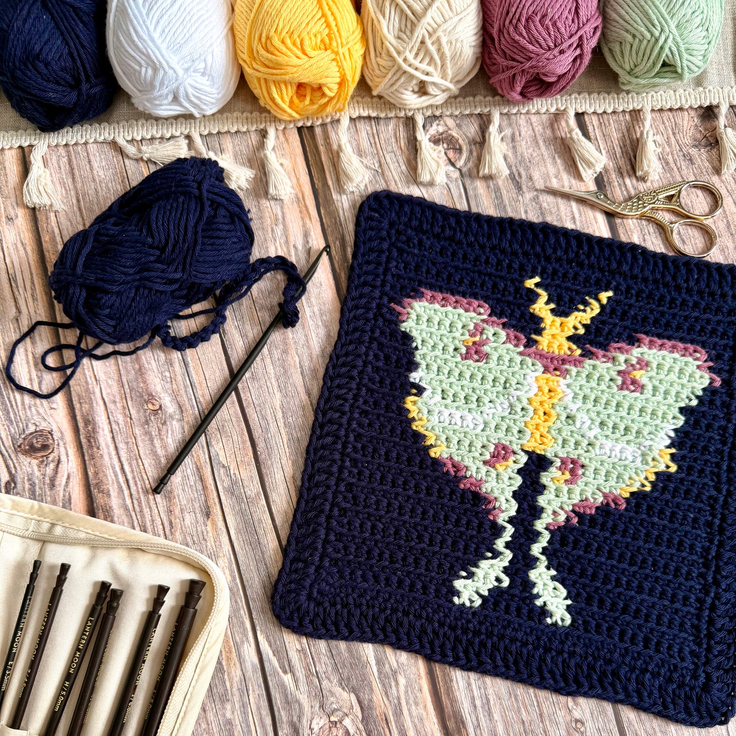 Luna Moth Tapestry Crochet Pattern: Dishcloth or Washcloth Pattern