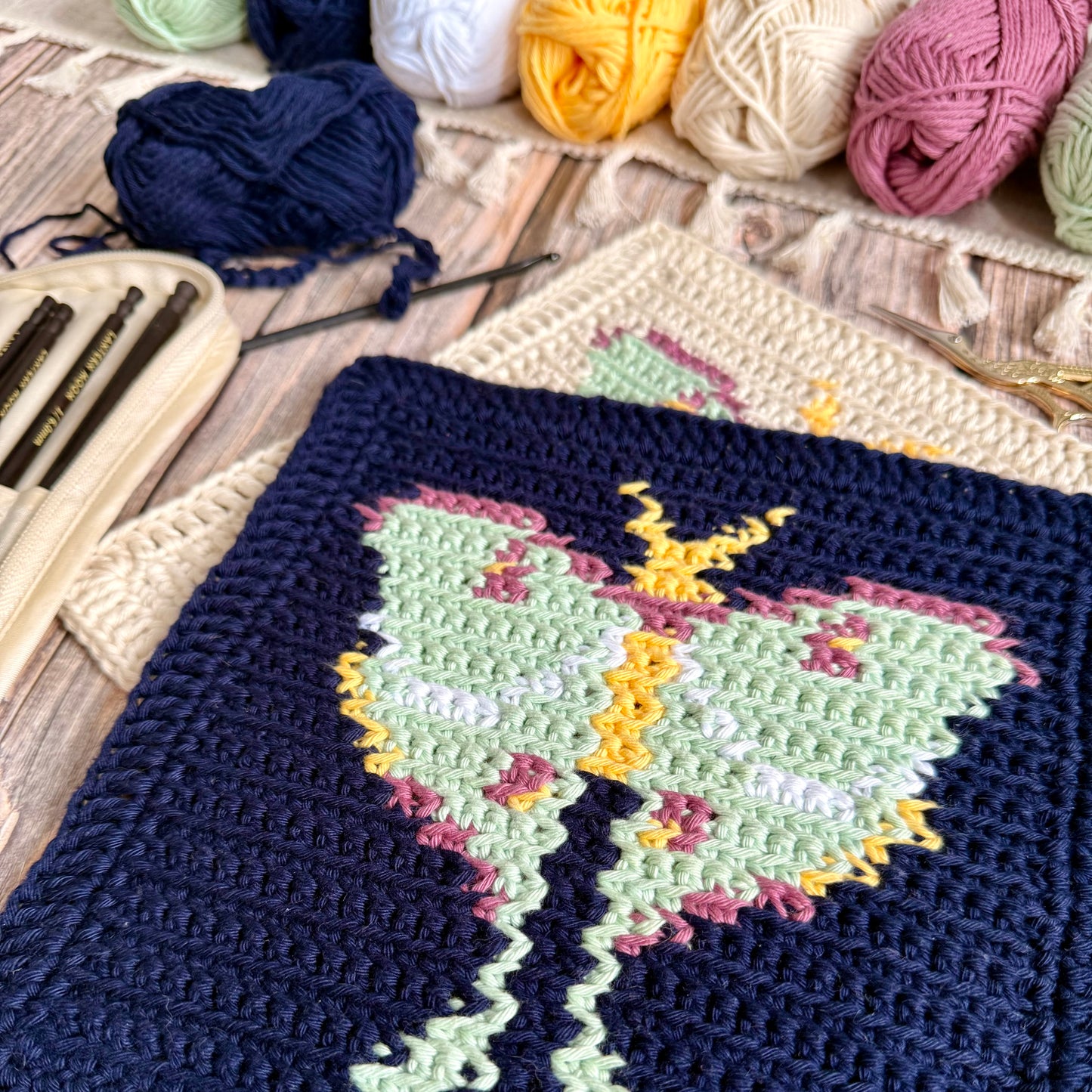Luna Moth Tapestry Crochet Pattern: Dishcloth or Washcloth Pattern