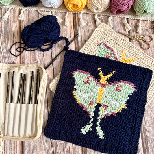 Luna Moth Tapestry Crochet Pattern: Dishcloth or Washcloth Pattern