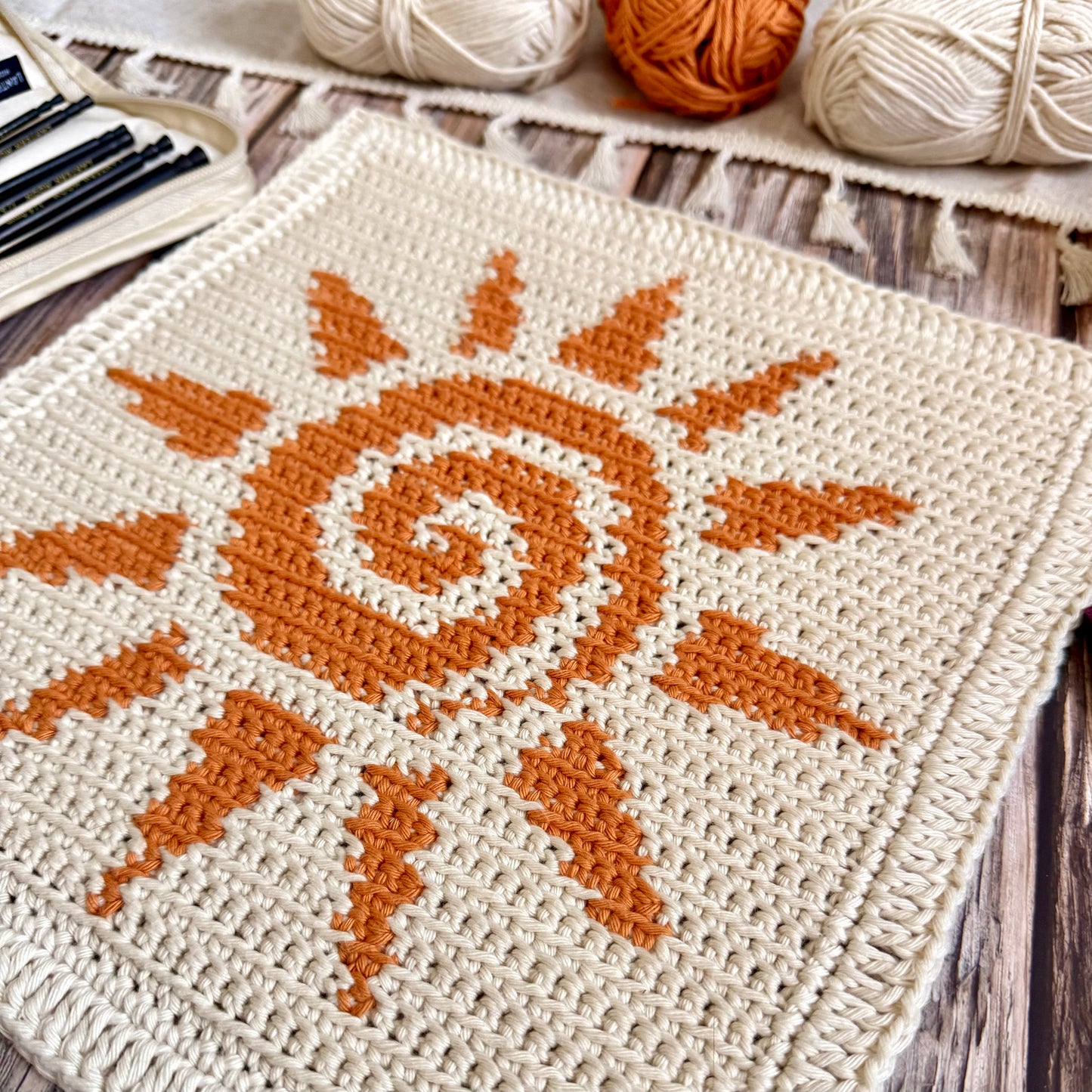 Golden Rays Tapestry Crochet Pattern: Table Mat Pattern