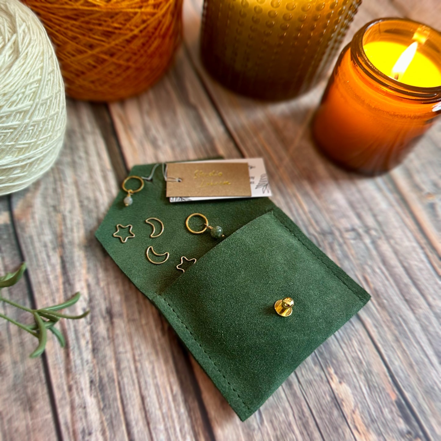 Moss Green Suede Stitch Marker Pouch