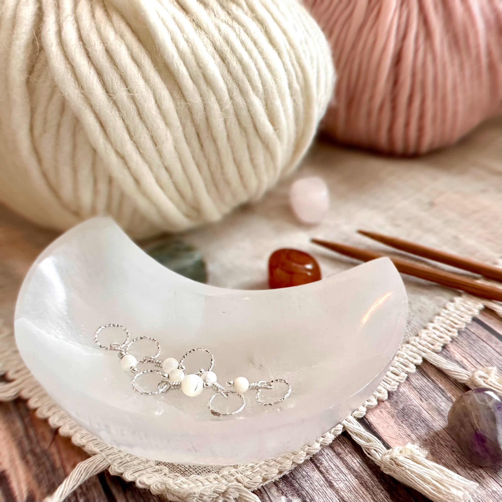 Mother of Pearl Silver Stitch Markers