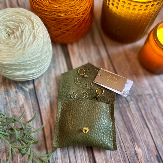 Olive Leather Stitch Marker Pouch