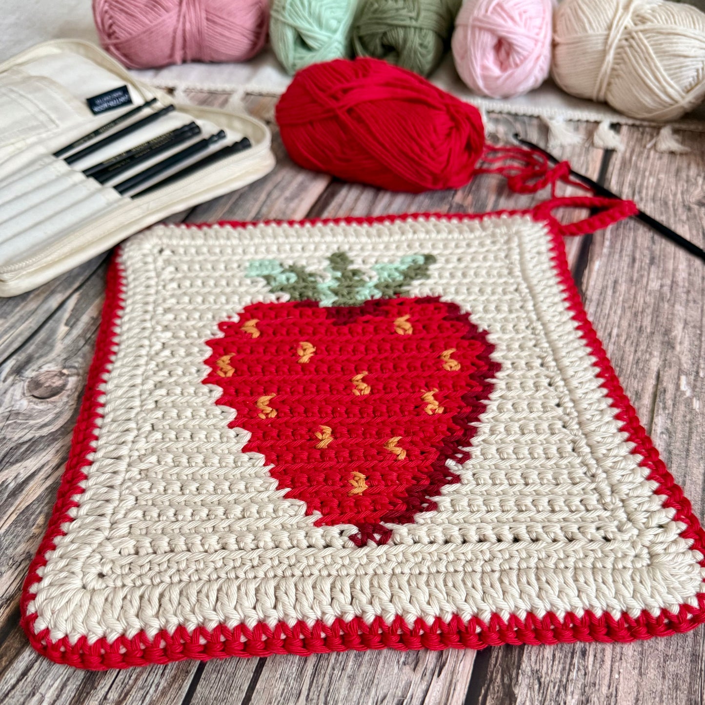 Strawberry Potholder Trivet Crochet Pattern